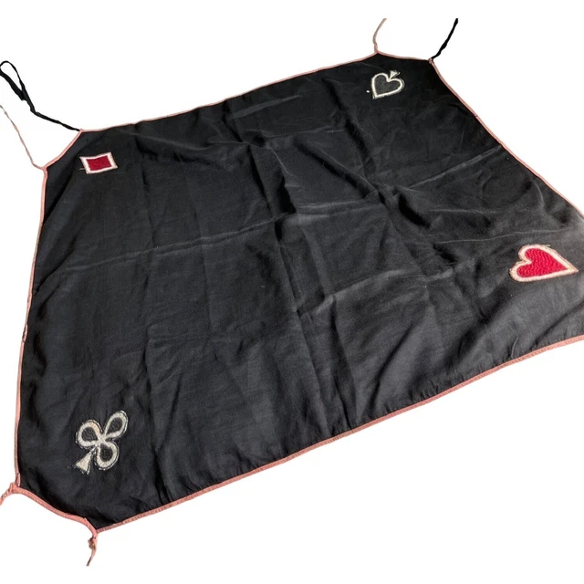 Poker Card Game Black Corner Ties Table Cloth Suits Applique Vintage Handmade