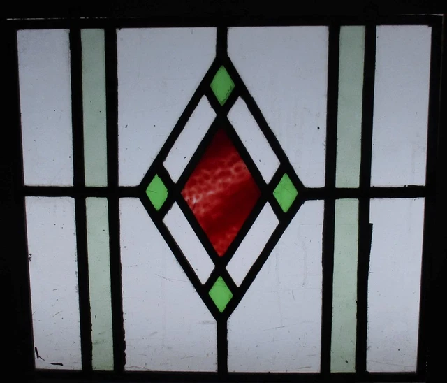 OLD ENGLISH STAINED GLASS WINDOW Unframed w Hooks Cute Diamond 16.5" x 15" 2