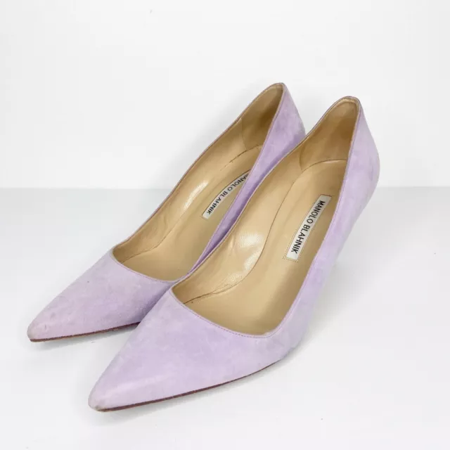 Manolo Blahnik Purple Heels Lavender Suede Pumps Pastel Size 37.5 Italy 7.5 US