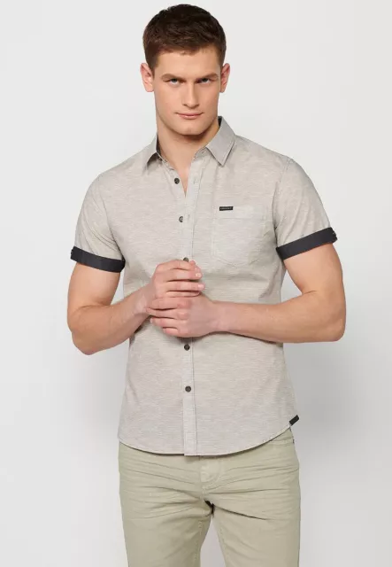 Camisa de manga corta de algodon, con botones, color gris para hombre Koroshi