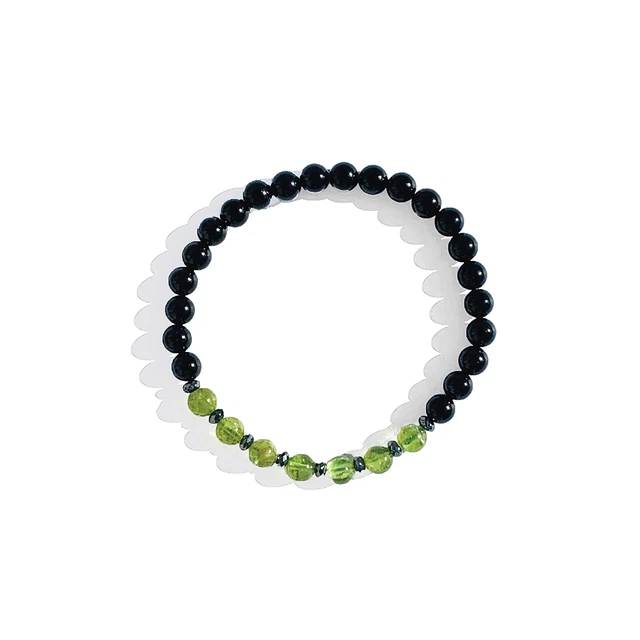Men Gemstones Stretch Bracelet, Peridot Hematite Black Tourmaline, Handmade Jew Men Gemstones Stretch Bracelet, Peridot Hematite Black Tourmaline, Handmade Jew