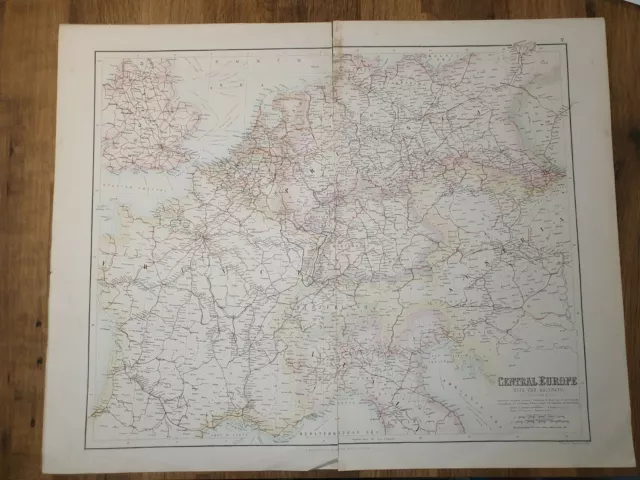 CENTRAL EUROPE WITH RAILWAYS Fullarton Original Map c.1865