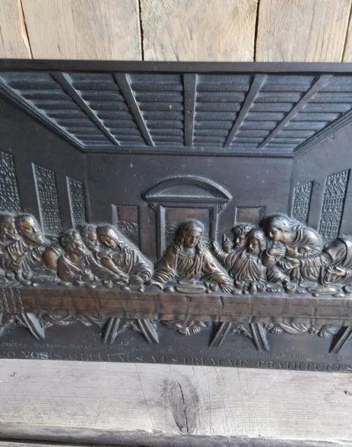 Circa 1900 Bronzed Cast Iron Church Plaque Of Jesus’s Last Supper 2