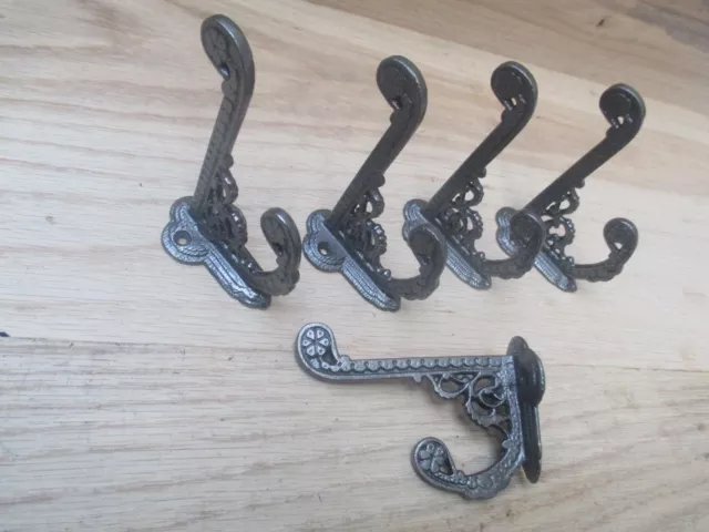 AI PACK OF 5  BASILDON Cast iron ornate vintage hat and coat hooks antique iron