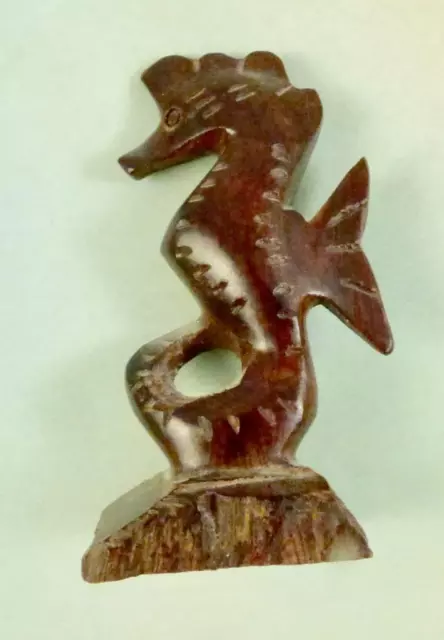 Vintage Made in Mexico Hand Carved Ironwood Seahorse 3" Statue