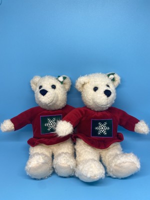 Hallmark Christmas Kissing Mistletoe Teddy Bear Lot Of 2 Magnetic Noses