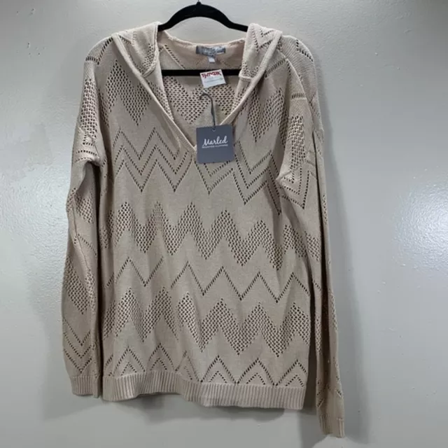 Marled Tan Zig Zag Knitted Oversized Long Sleeves Women's Hoodie Sweater Size M