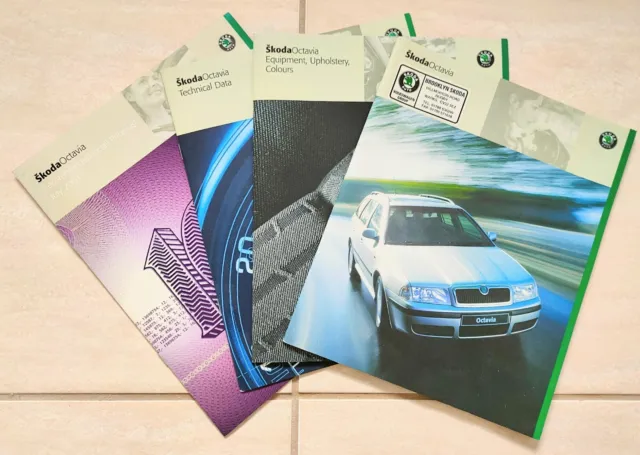 4 x Skoda Octavia Brochures - 2001 - Sales, Price List, Technical Data, Colours