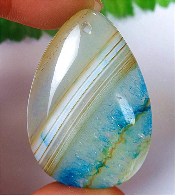 49x34x7mm Blue&Brown Stripes Druzy Geode Agate Teardrop Pendant Bead ZL5529