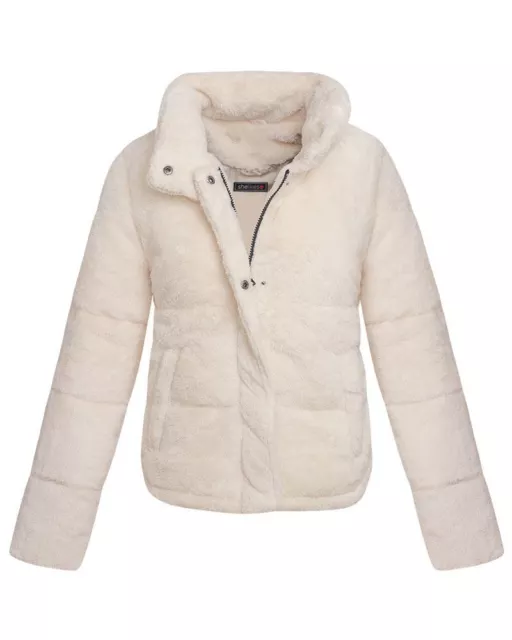 Ladies Womens Faux Fur Collar Cream Teddy Soft Warm Winter Autumn Jacket Coat