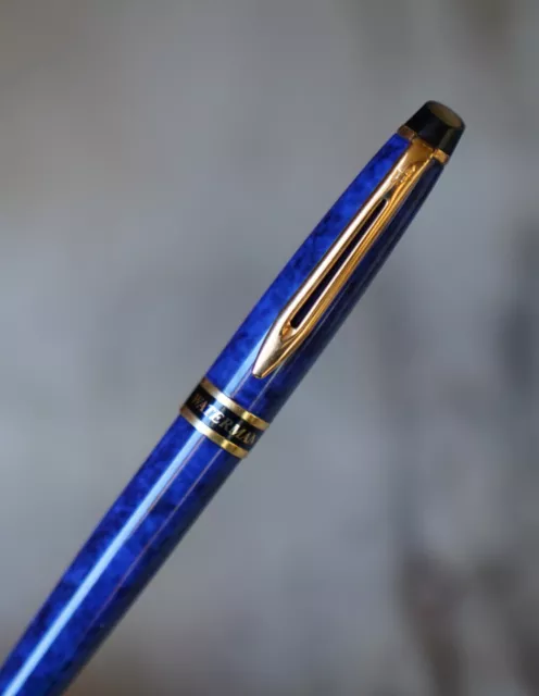 Tres Beau Stylo Roller Waterman Expert Laque Bleue Marbree & Pl. Or 18 Carats