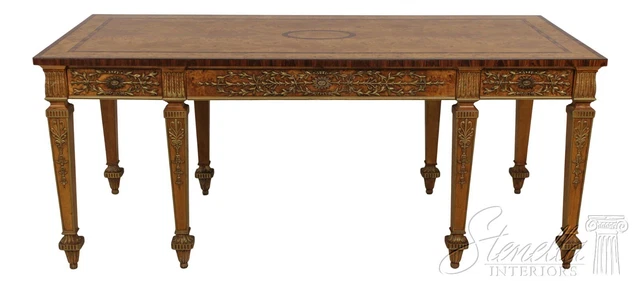 L58438EC: HENREDON Neoclassical Ornate Burl Walnut Executive Desk