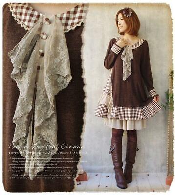Mori Girl Vintage Japanese Sweet Long Sleeve Kawaii  Preppy Style Lolita Dress B