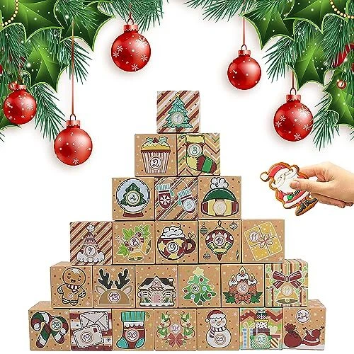 24 PCS DIY Christmas Empty Advent Calendar 2024, 24 Days Cute Kraft