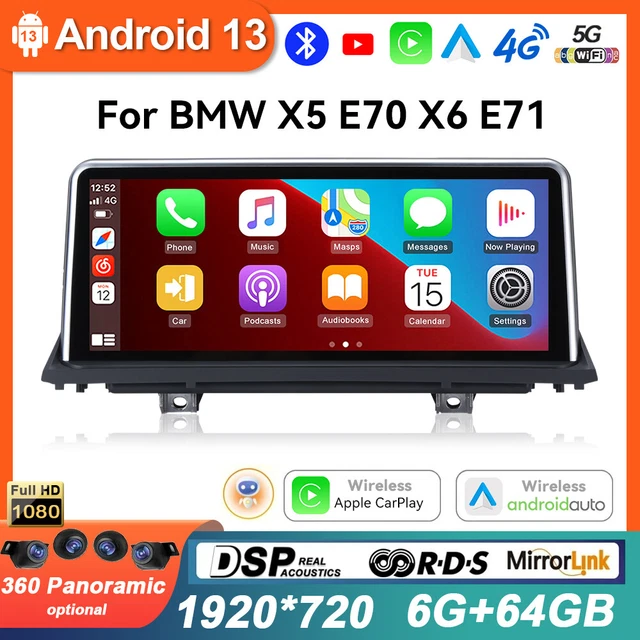 Autoradio per BMW X5 X6 E70 E71 2007 2008 2009 con Sistema CCC Android 12 8core 4 64 GB con Navigazione Carplay Sistema Android Auto iDrive, Touchscreen da 10,25 Pollici Supporta Scheda SIM 4G