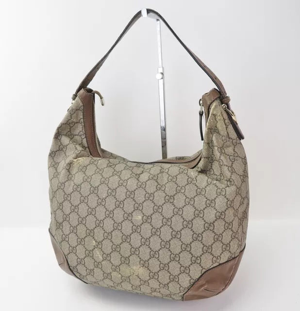 Authentic GUCCI Brown GG PVC Canvas Supreme Hobo Tote Bag Purse #56161