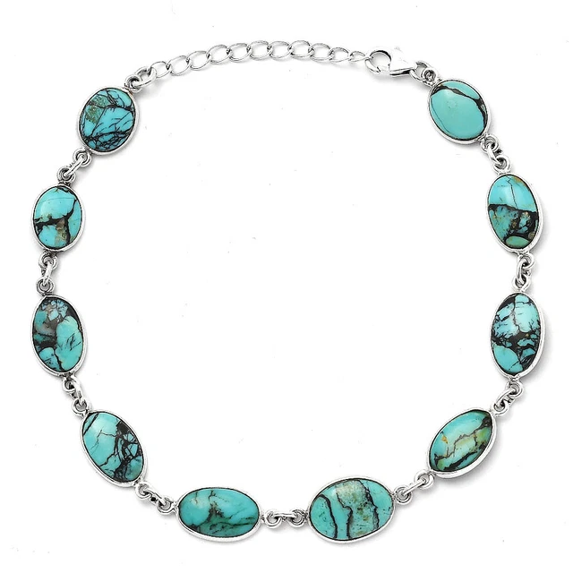 Lucky Charm Tibetan Turquoise 925 Sterling Silver Bracelet Jewelry B-1001
