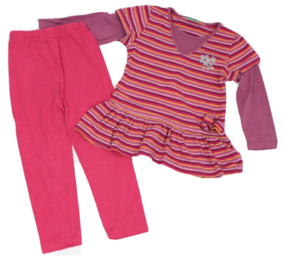 Topolino outfit camicia a maniche lunghe tunica a righe + leggings rosa viola - 98/104
