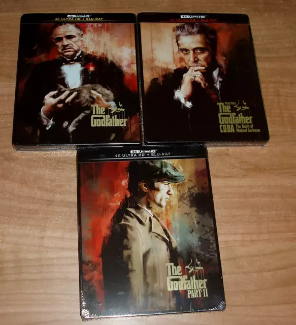 El Parrain (The Godfather) Trilogie 4K UHD + Blu-Ray Steelbook Neuf Drama A-B-C