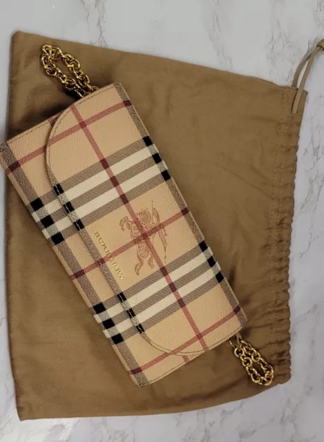 Burberry Beige Haymarket Check Coated Canvas Henley Wallet On Chain