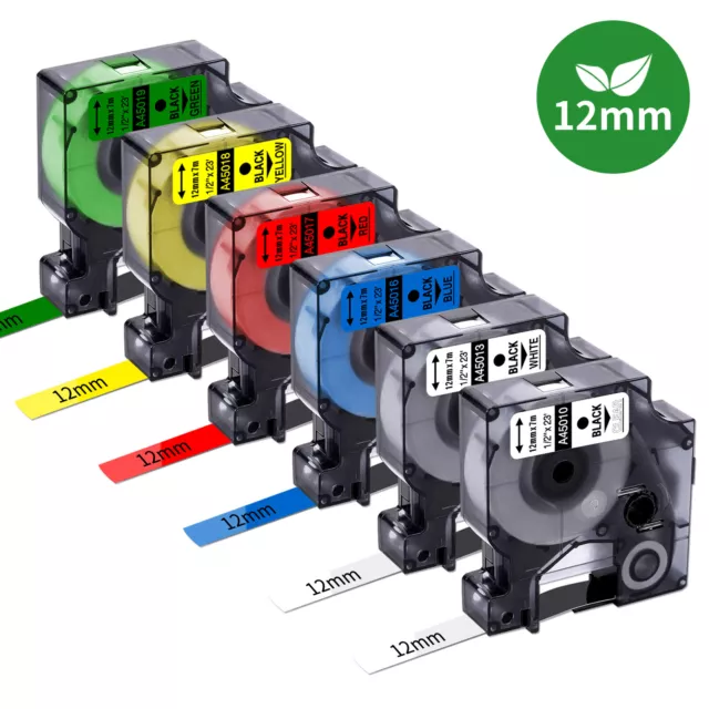 6x Schriftband für Dymo D1 12mm 45013 45010 45016-45019 LabelManager 160 280 350