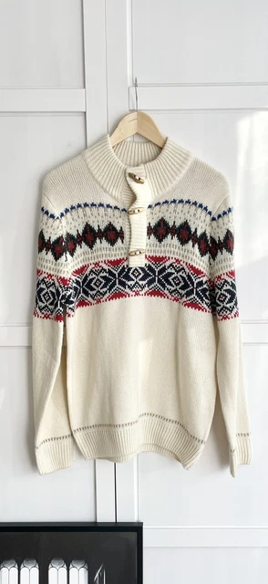 COTTON TRADERS Christmas Fair Isle men’s wool blend ivory/red/black jumper! M