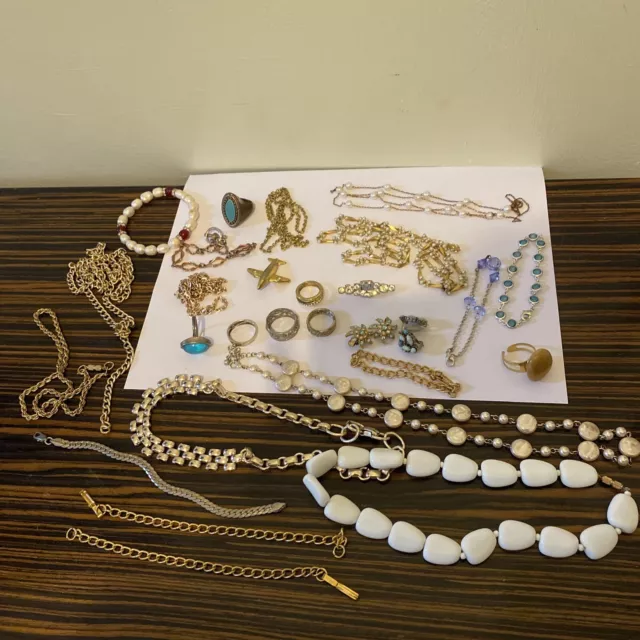 Job Lot Costume Jewellery Mixed Bundle Necklace Bracelet Rings Gold Silver Tone