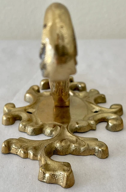 Set of 2 Vtg Antique Style Ornate Solid Brass Triple Coat Key Hat Hanger Hooks 7