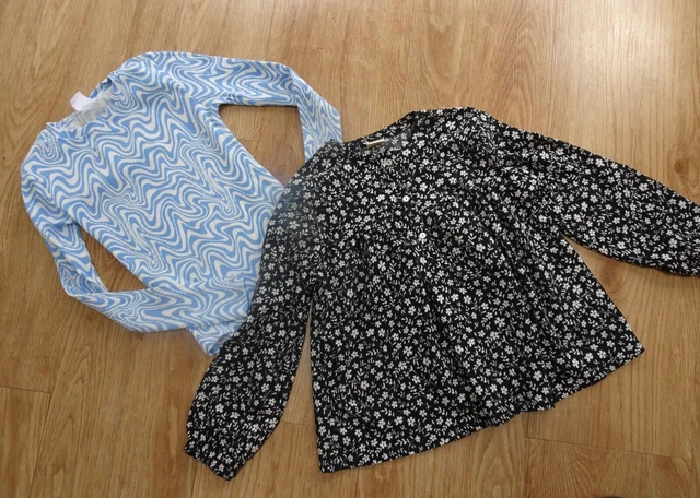 ZARA ragazze confezione da 2 top maniche lunghe blu floreale ETÀ 11 - 12 ANNI eccellenti