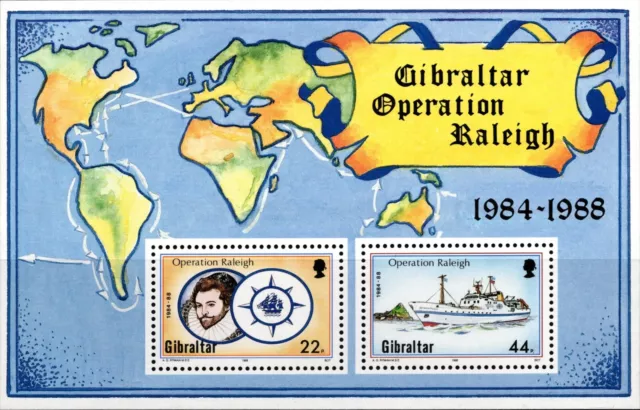 Gibraltar 1999 Operation Raleigh 1984-1988 Souvenir Sheet Two Stamps Mnh