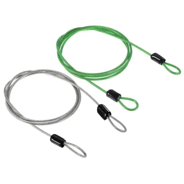 Security Cable 2.5mmx1m Coated Rope w Loop Transparent,Green 2Pcs