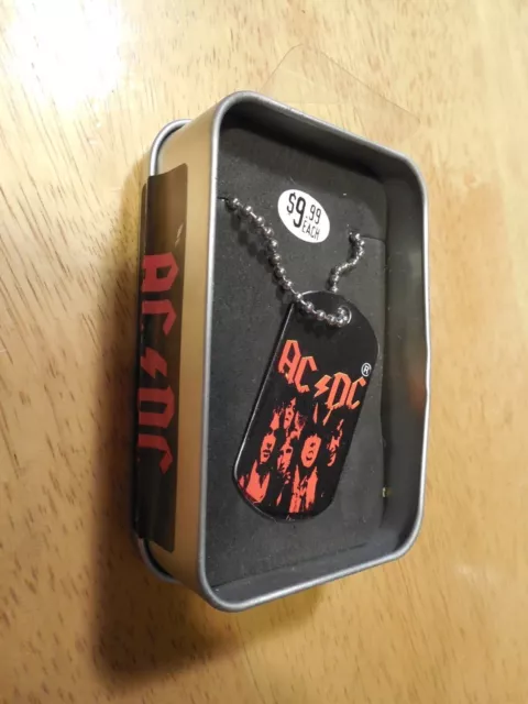 Vintage ACDC Dog Tag On Steel Ball Chain 2006 Rock with metal  box New AC/DC
