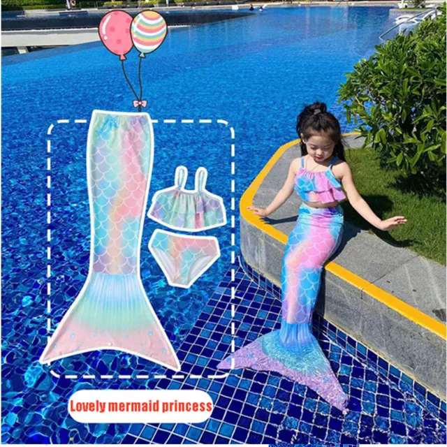 3pcs/set Kid Baby Girls Mermaid-Tail Swimsuit Swimwear Beachwear Bathing Suit US 2