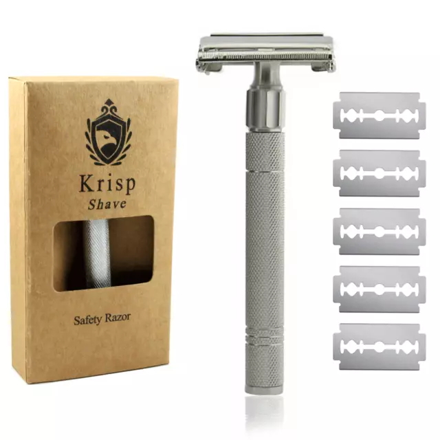 Long Handled Double Edge Butterfly Open Safety Razor For Men Women + 5 Blades