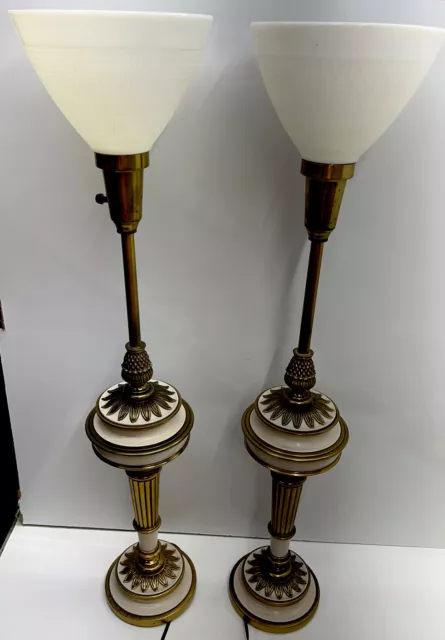 Mcm Stiffel Brass Torchiere Lamps Heavy Brass Mid Century Pineapple Columns