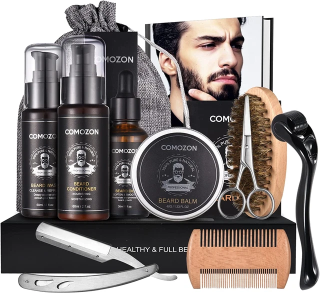 Kit de aseo de barba para hombre, kit de crecimiento de barba 12 en 1 con rodillo de barba, barba