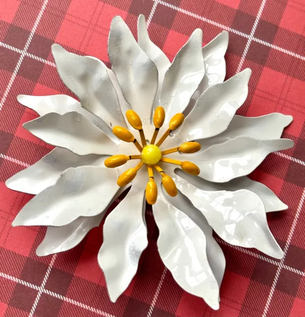 Large White Vintage Poinsettia Flower Pin,Brooch,Petal Display,Unique Design