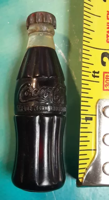 COCA COLA 1950s MINI BOTTLE SHAPED 3 Piece LIGHTER IN BLACK Brass Inside.