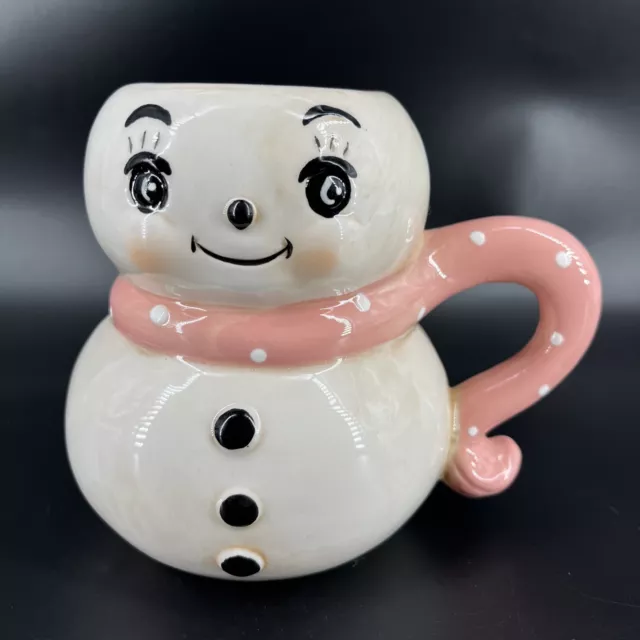 Taza de cerámica muñeco de nieve Johanna Parker bufanda rosa 28 oz