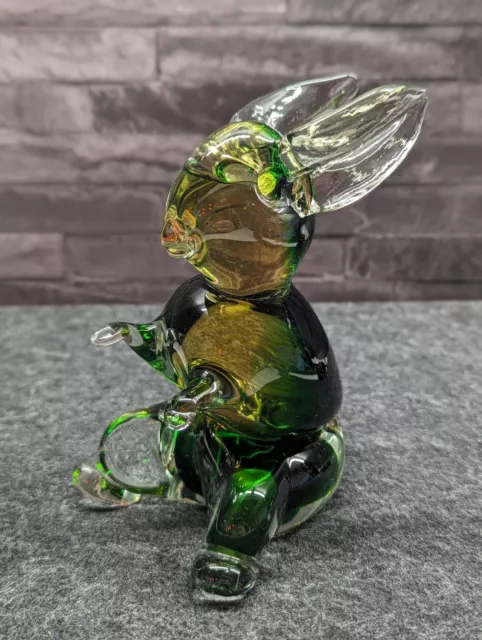 Sehr schöner Hase aus Glas Glasfigur Handarbeit grün(gelb H: ca. 15cm Murano?