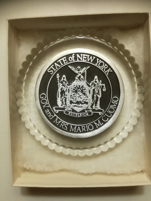Poggiacarte cristallo e metallo regalo 1984 del Governatore Mario Cuomo New York