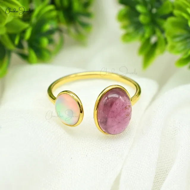 2 Ct Pink Tourmaline Handmade Ring 14k Yellow Gold Genuine 6mm Opal Bezel Ring