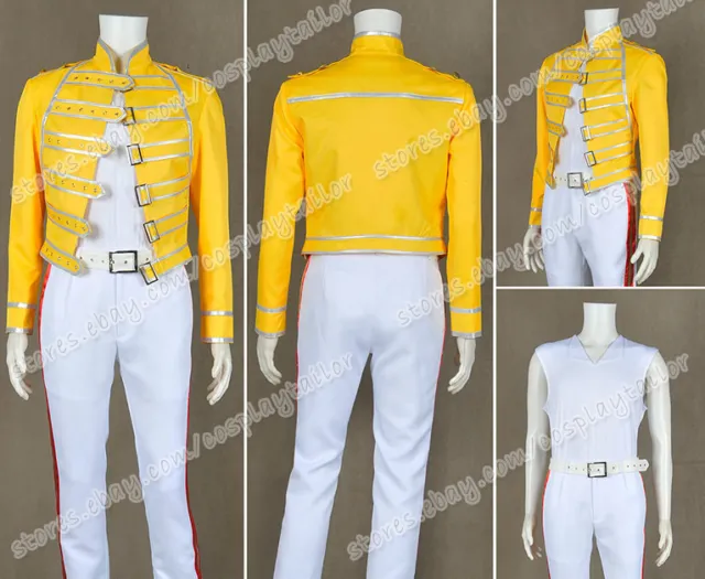 Queen Band Cosplay Lead Vocals Freddie Mercury Costume Yellow Coat Suit Jacket