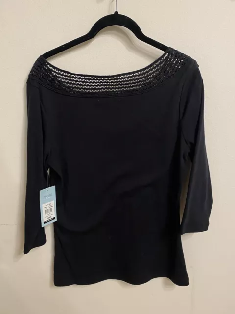 Woman's NWT Hillard & Hanson size L black 3/4 sleeve with lace neckline top