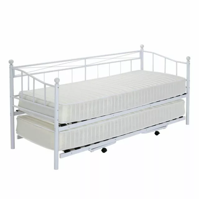 METAL DAY BED Sofabed & Pull out Trundle Single Sofa Guest Bed Mattress