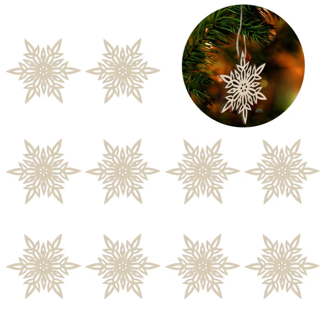 10PCS Rustikalen Holz Verzierungen Schneeflocke Muster Anhänger Für Weihnachten