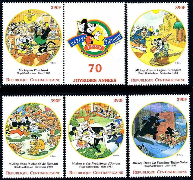 CENTRAL AFRICA 1999 DISNEY - MICKEY's BIRTHDAY #1 & #2 MNH 2