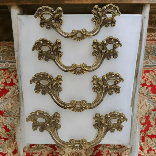 French Provincial Drawer Pulls Handles (4) 6" Brass Furniture Cabinet Vintage