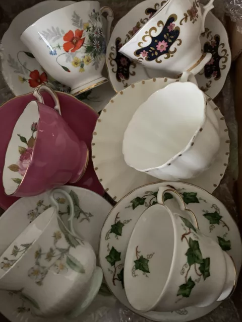 Vintage China Tea Cups & Saucers X 6 Wedding / Party / Tea Room