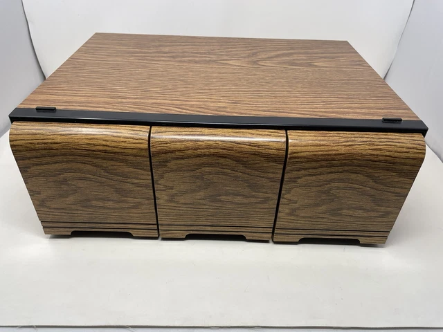 Vintage Kenmark Ind 60 CD Holder 3 Drawer FauxWood Storage  16.75” X 12.5"x6.25”